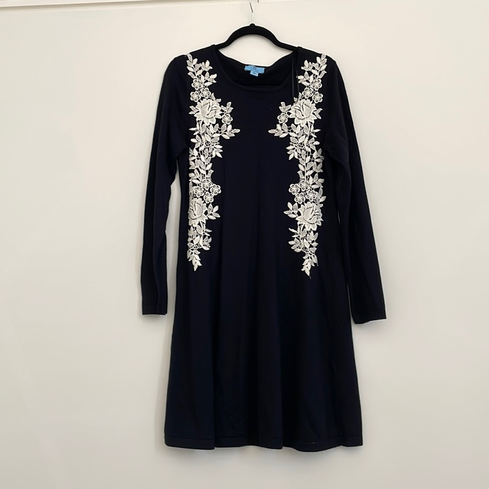 CeCe Black Knit Dress with Cream Lace